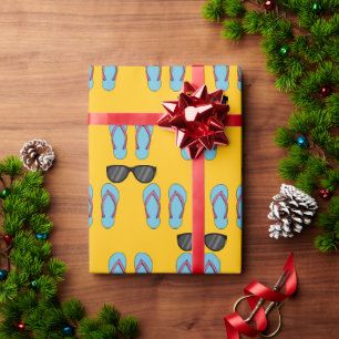 Strand Blauwe Slippers en Zwarte Zonnebril Cadeaupapier