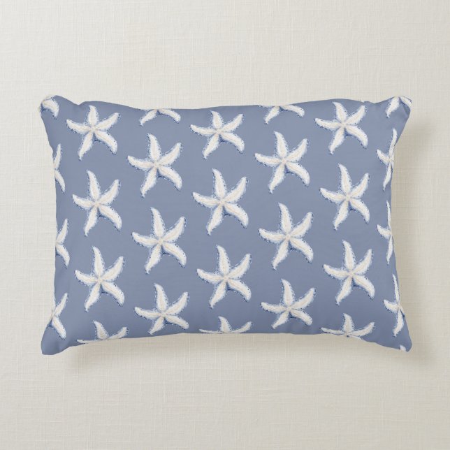 Strand Blauwe Witte Zeester Accent Kussen (Voorkant)