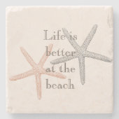 Strand Blauwe zeester Stenen Onderzetter (Voorkant)