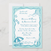 Strand Blauwgroen Hand getrokken QR RSVP All-in-On Kaart (Voorkant)