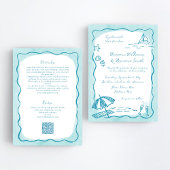 Strand Blauwgroen Hand getrokken QR RSVP All-in-On Kaart