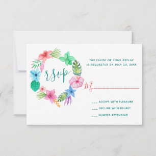 Strand Bloemen waterverf Hawaiian RSVP bruiloft Kaartje