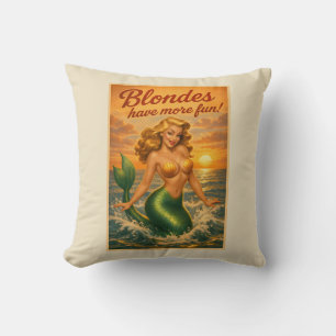 Strand Blonde Pin-Up Zeemeermin Kunst Retro Kustle Kussen