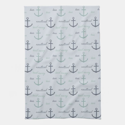 Strand Blue Ocean Nautisch Zee Ankers Theedoek (Verticaal)