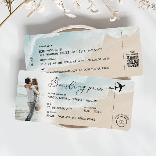 Strand Boarding Pass Bestemming Bruiloft QR code Kaart