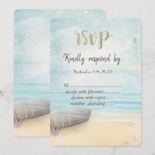 Strand Boot Vuurtoren RSVP  Kaart (Voorkant / Achterkant)