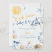 strand bries jongen blauwe baby shower uitnodiging (Voorkant)