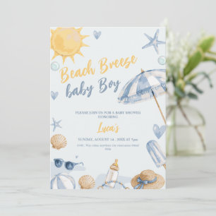 strand bries jongen blauwe baby shower uitnodiging