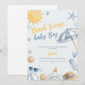 strand bries jongen blauwe baby shower uitnodiging (Voorkant / Achterkant)