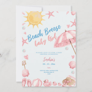 strand bries meisje roze baby shower uitnodiging