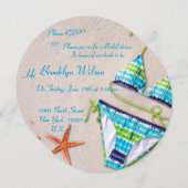 Strand Bruids Douche Uitnodigingen Blauwe Bikini (Voorkant / Achterkant)