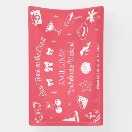 Strand Bruidsfeest Borrel Laatste Toast Koraal Roz Spandoek (Verticaal)