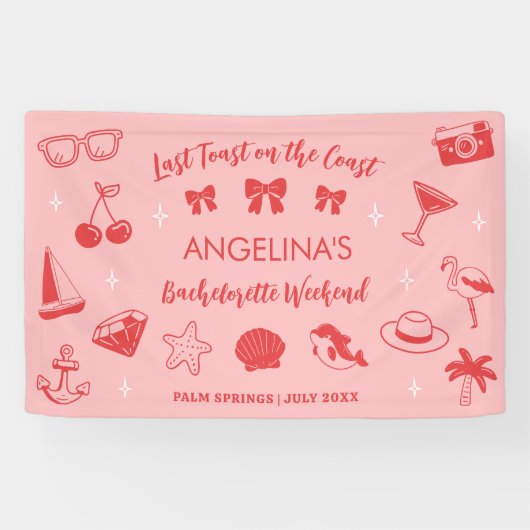 Strand Bruidsfeest Feest Kust Krabbeltekening Spandoek (Horizontaal)