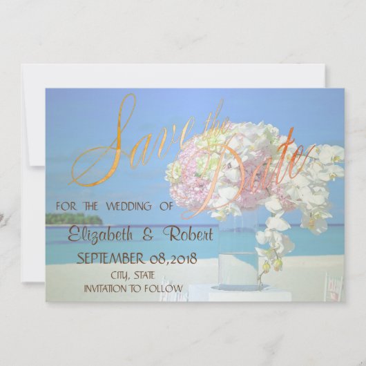 Strand Bruiloft Bloemen Save The Date (Voorkant)