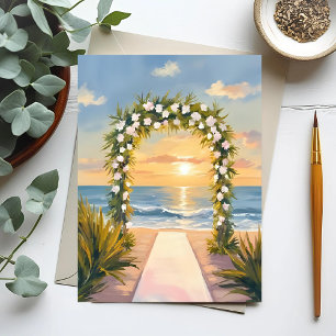 Strand Bruiloft Boog Bloemenschildering in Waterve Briefkaart