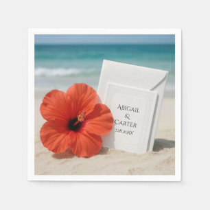 Strand bruiloft briefpapier met hibiscus bloem servet