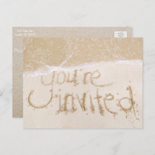 Strand bruiloft bruidsdouche uitnodiging--Zand & Z Uitnodiging Briefkaart (Voorkant / Achterkant)