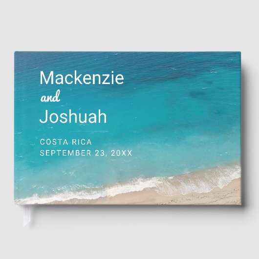 Strand Bruiloft Chique Modern Minimaal Turquoise Gastenboek (Voorkant)
