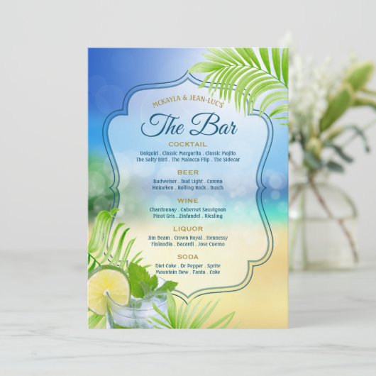 Strand Bruiloft Cool Mojito Palm laat de open bar Menu (Staand voorkant)