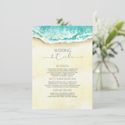 Strand Bruiloft Details Informatie Gast Informatiekaartje (Staand voorkant)