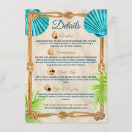 Strand Bruiloft Details Turquoise Seashell Touw Pa Informatiekaartje