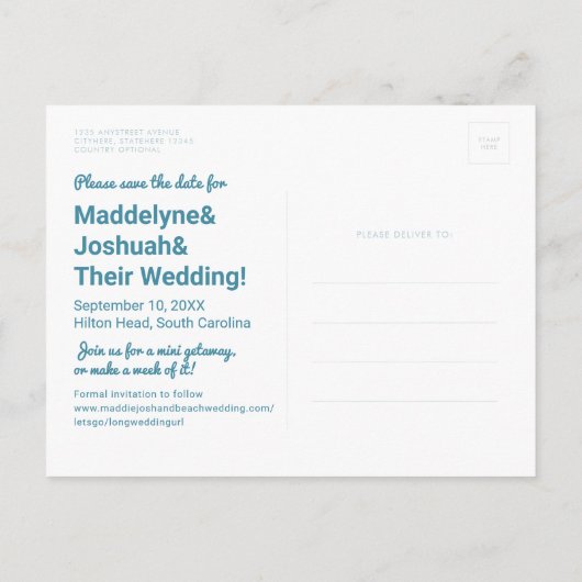 Strand Bruiloft Eenvoudige Ampersand Save the Date Aankondigingskaart (Achterkant)