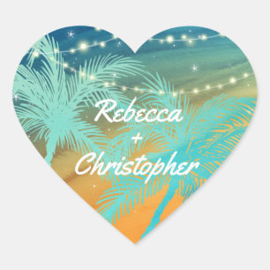 Strand bruiloft envelop afdichtingen   Blauwgroen  Hart Sticker