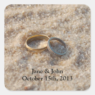 Strand bruiloft gunst Stickers - Ringen in Zand