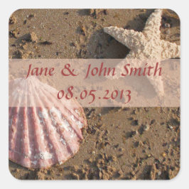 Strand bruiloft gunst Stickers: Shell en zeesterre Vierkante Sticker