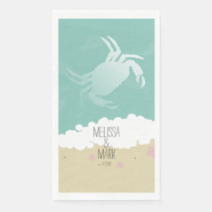 Strand Bruiloft Krab Zand Koppels Naam Servet