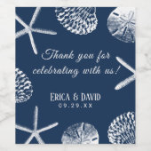 Strand bruiloft marine blauwe zeeschelpen elegante wijn etiket (Enkel label)