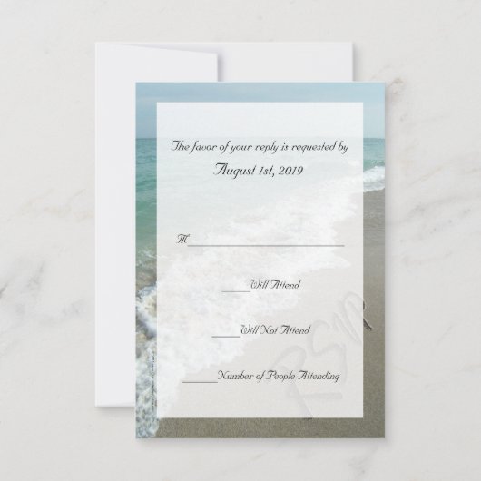 Strand bruiloft matching RSVP, zand schrijven RSVP Kaartje (Achterkant)
