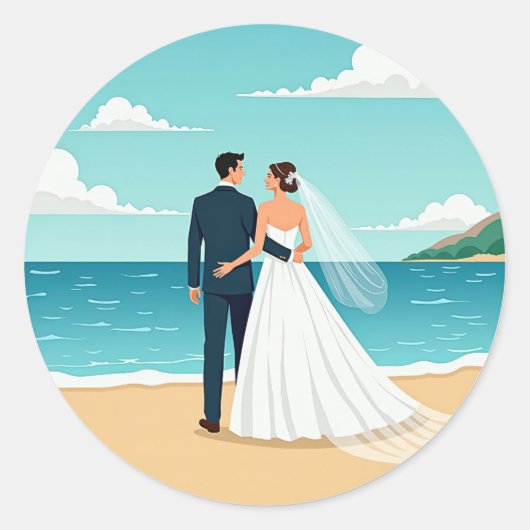 Strand bruiloft paar Sticker (Voorkant)