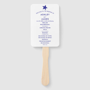 Strand bruiloft programma Fan met zeester, Navy Bl Handwaaier