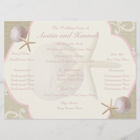  strand bruiloft programma Kaart (Achterkant)