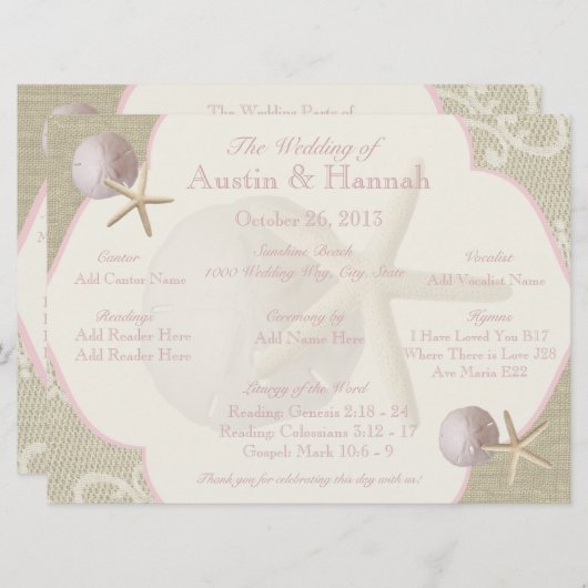  strand bruiloft programma Kaart (Voorkant / Achterkant)