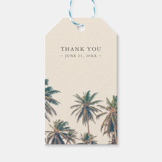 Strand bruiloft receptie Palm Tree gepersonaliseer Cadeaulabel (Voorkant)