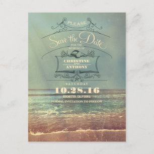 Strand bruiloft retro save the date briefkaarten