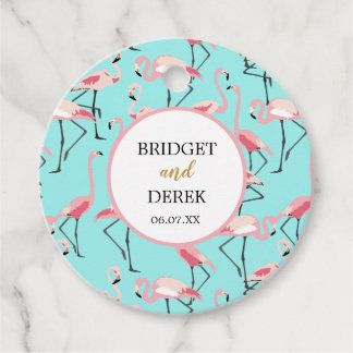 Strand Bruiloft Roze Blauw Flamingo Bedankjes Labels