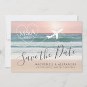 Strand Bruiloft Roze Oceaan Zonsondergang Save The Date (Voorkant)