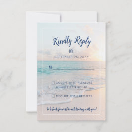 Strand Bruiloft Sandy Ocean Sunset RSVP Kaartje