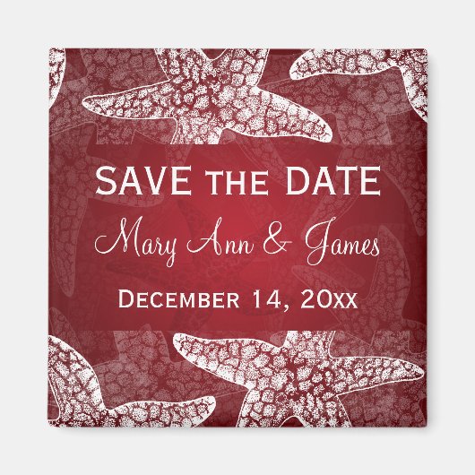 Strand Bruiloft Save De Datum Zeester Rood Magneet (Voorkant)