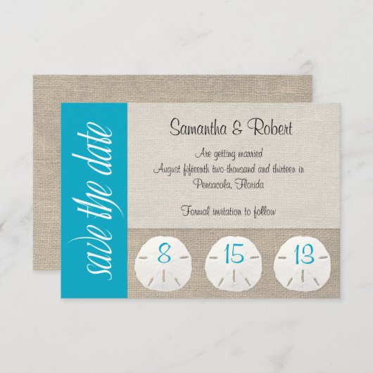 Strand Bruiloft Save the Date Malibu met Zanddolla (Voorkant / Achterkant)