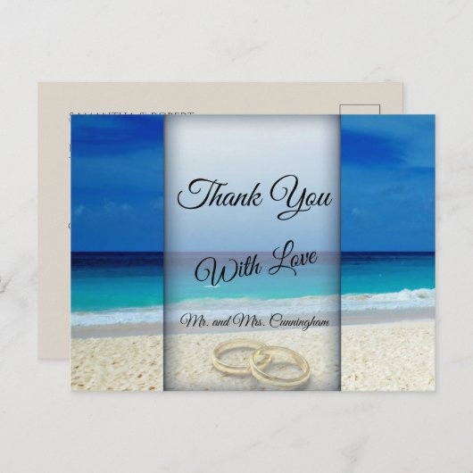 Strand bruiloft scène met ringen dank u - briefkaart (Voorkant / Achterkant)