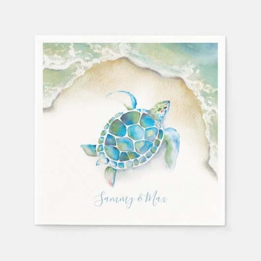 Strand bruiloft servetten Ocean Zee Schildpad (Voorkant)