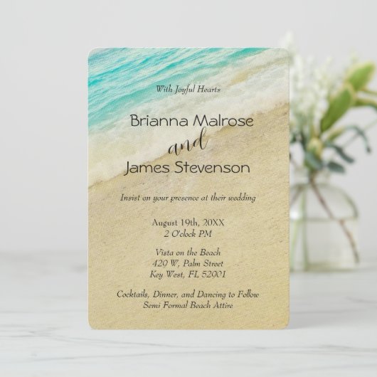 Strand bruiloft uitnodiging Eenvoudig en Elegant (Staand voorkant)