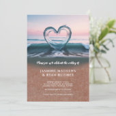 Strand bruiloft uitnodiging, liefde hart kaart (Staand voorkant)