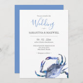 Strand bruiloft uitnodigingen Waterverf blauwe kra (Voorkant / Achterkant)