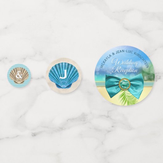 Strand Bruiloft Uw foto Zeeschelpen Palm Gem Bow Confetti (Achterkanten)