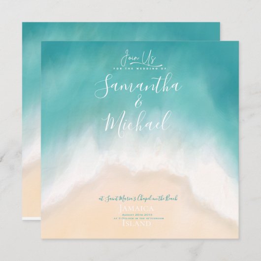 Strand bruiloft waterverf Island Uitnodiging (Voorkant / Achterkant)